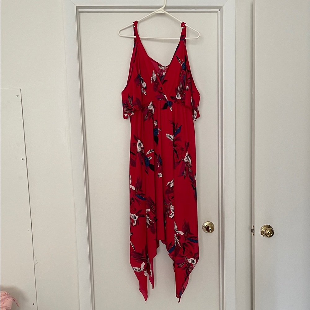 SHEIN Red Floral dress with Asymmetrical Hem